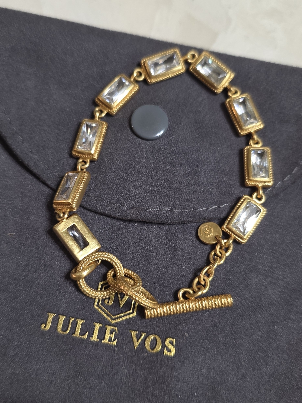Julie Vos Gold Bracelet with Clear Rectangular Crystals